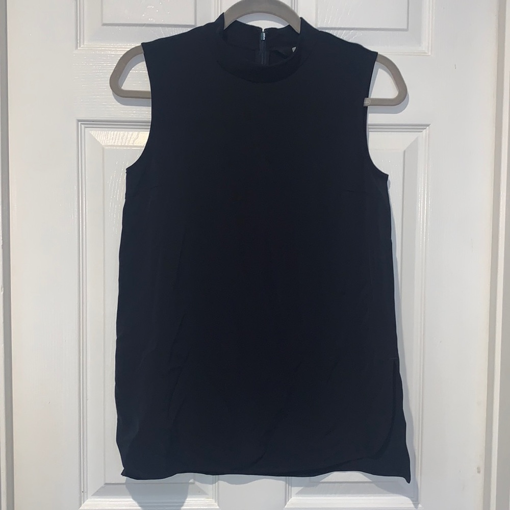 Navy high neck sleeveless dress shirt